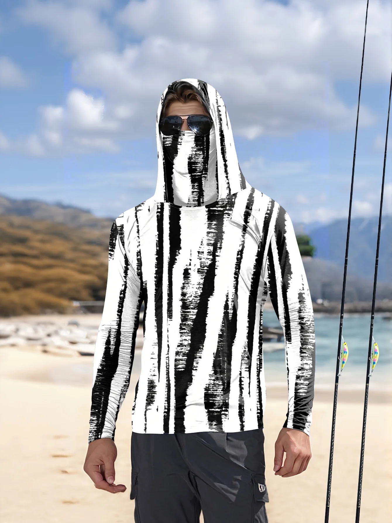 هودي صيد للرجال بتصميم مخطط با - مراجعة Fishing Mask Sun Protection وسعره