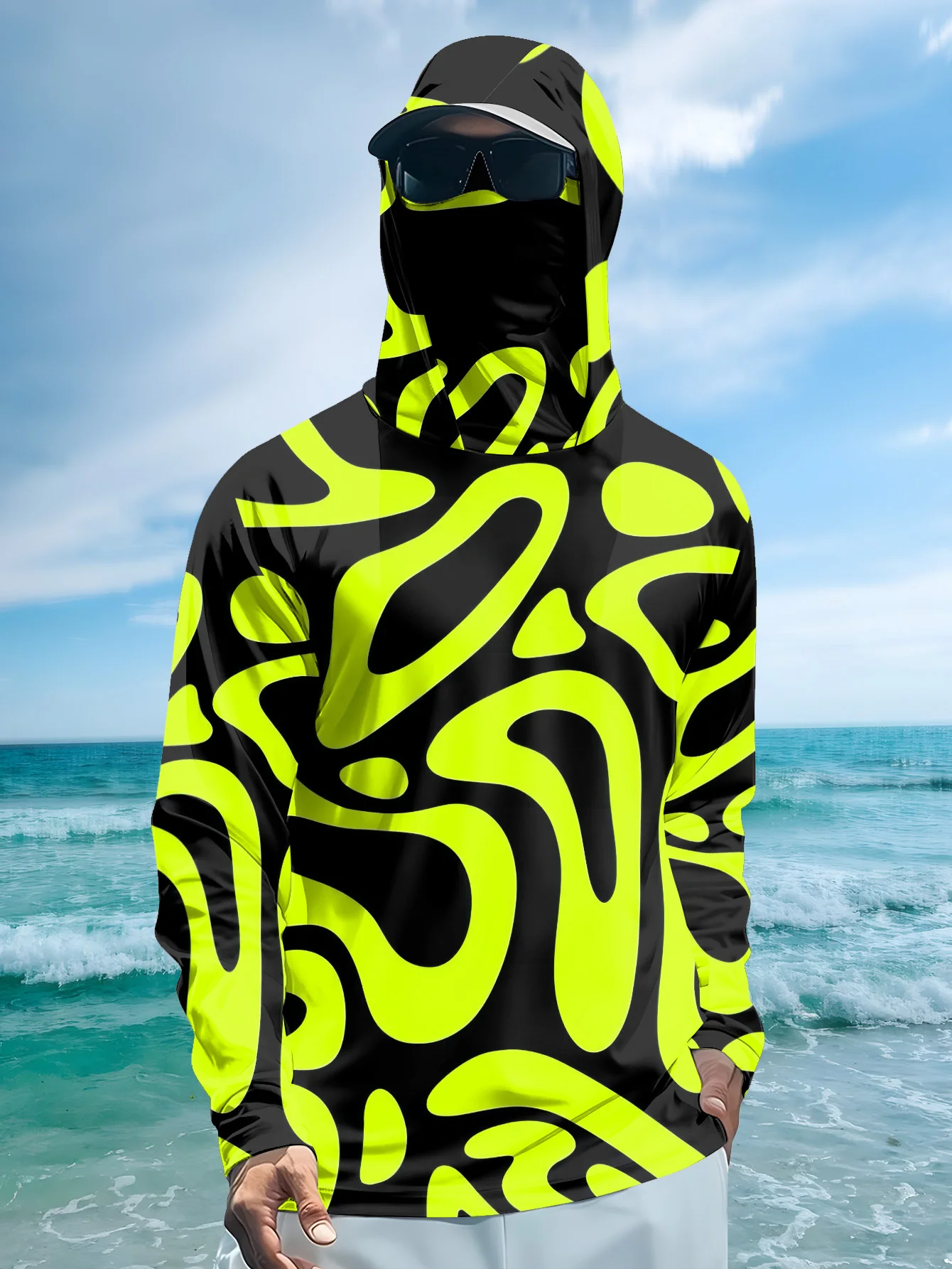 قميص صيد رجالي بغطاء للرأس، بت - مراجعة Fishing Mask Sun Protection وسعره